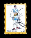 Cancelled postage stamp printed by Greece, that shows Male Costume, Messolonghi