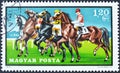 Cancelled postage stamp printed by Hungary, that shows Horse racing