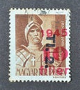 knight Janos Hunyadi, overprinted, Liberation of Hungary