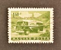 Cancelled postage stamp printed by Hungary, that shows Mobile Post Office vehicle