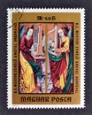 Cancelled postage stamp printed by Hungary, that shows Painting Angels playing organ and harp