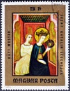 Cancelled postage stamp printed by Hungary, that shows Painting Legend of St. Catherine of Alexandria