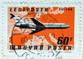 Cancelled postage stamp printed by Hungary, that shows Passenger airplane
