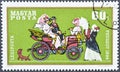 Cancelled postage stamp printed by Hungary, that shows Peugeot 1894