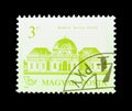 Cancelled postage stamp printed by Hungary, that shows Savoy Castle Rackeve