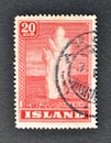 Cancelled postage stamp printed by Iceland, that shows Geyser