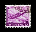 Cancelled postage stamp printed by India, that shows Gnat airplane