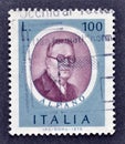 Cancelled postage stamp printed by Italy, that shows portrait of Composer Franco Alfano