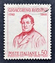 Cancelled postage stamp printed by Italy, that shows portrait of Gioacchino Rossini