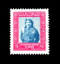 Cancelled postage stamp printed by Jordan, that shows King Hussein of Jordan