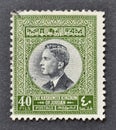 Cancelled postage stamp printed by Jordan, that shows King Hussein II