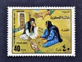 Cancelled postage stamp printed by Kuwait, that shows Folklore game - Five stones