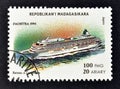 Cancelled postage stamp printed by Madagascar, that shows Liner ship Royalty Free Stock Photo