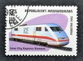 Cancelled postage stamp printed by Madagascar, that shows Siemens Inter City Express