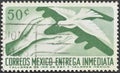 Cancelled postage stamp printed by Mexico, that shows Hands and Dove, Special Delivery