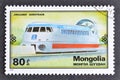 Cancelled postage stamp printed by Mongolia, that shows Aero train Orleans