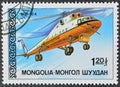 Cancelled postage stamp printed by Mongolia, that shows Westland-WG 30