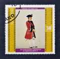 Cancelled postage stamp printed by Nagaland, that shows Officer 49th foot, 1775