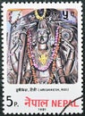 Cancelled postage stamp printed by Nepal, that shows Hrishikesh, Ridi Royalty Free Stock Photo