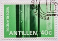 Cancelled postage stamp printed Netherlands Antilles, that shows Safe Deposit Door