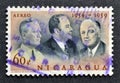 Cancelled postage stamp printed by Nicaragua, that shows Charles L. Mullins, Anastasio Somoza, Franklin D. Roosevelt Royalty Free Stock Photo