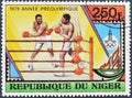 Cancelled postage stamp printed by Niger, that shows Boxing, Pre-Olympic year