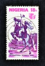 Cancelled postage stamp printed by Nigeria, that shows Queen Amina of Zaria