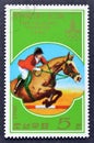 Cancelled postage stamp printed by North Korea, that shows Pre-Olympics Moscow 1980 - Equestrian