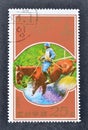 Cancelled postage stamp printed by North Korea, that shows Pre-Olympics Moscow 1980 - Equestrian