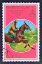 Cancelled postage stamp printed by North Korea, that shows Pre-Olympics Moscow 1980 - Equestrian