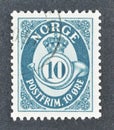 Cancelled postage stamp printed by Norway, that shows Postal horn