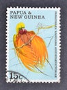 Cancelled postage stamp printed by Papua New Guinea, that shows King of Saxony Bird