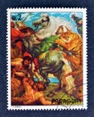 Cancelled postage stamp printed by Paraguay, that shows Painting The Tiger Hunt Royalty Free Stock Photo