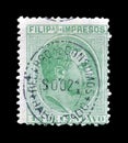 Cancelled postage stamp printed by Philippines, that shows Portrait of Alfonso XII, king of Spain, circ