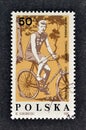 Cancelled postage stamp printed by Poland, that shows First Trip to Bielany