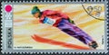 Cancelled postage stamp printed by Poland, that shows Ski jump Royalty Free Stock Photo