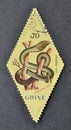 Cancelled postage stamp printed by Portuguese Guinea, that shows Boomslang