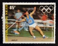 Cancelled postage stamp printed by Republic Niger, that shows Javelin throw