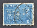 Cancelled postage stamp printed by Romania, that shows The Balkan Entente emblem