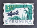 Cancelled postage stamp printed by Romania, that shows Fishing from the boat