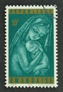 Cancelled postage stamp printed by Rwanda, that shows Madonna and Child Christmas Royalty Free Stock Photo