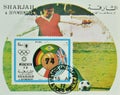 Cancelled postage stamp printed by Sharjah