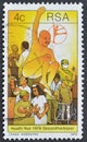 Cancelled postage stamp printed by South Africa, that promotes Year of Health Royalty Free Stock Photo