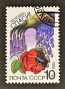 Cancelled postage stamp printed by Soviet Union, that shows Acid Rain Destroying Rose