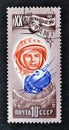 Cancelled postage stamp printed by Soviet Union, that shows The first manned space flight by Yuri Gagarin