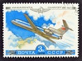 Cancelled postage stamp printed by Soviet Union, that shows Yakovlev Yak-42