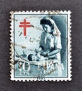 Cancelled postage stamp printed by Spain, that promotes The fight against tuberculosis