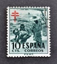 Cancelled postage stamp printed by Spain, that promotes The fight against tuberculosis