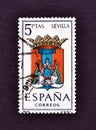 Cancelled postage stamp printed by Spain, that shows Coat of arms of Sevilla