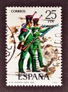 Cancelled postage stamp printed by Spain, that shows Military Uniforms, 1830